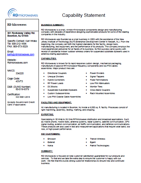 RD Microwaves Capability Statement
