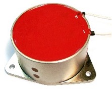 A single red-potted coil in a ruggedized metal can with a mounting flange