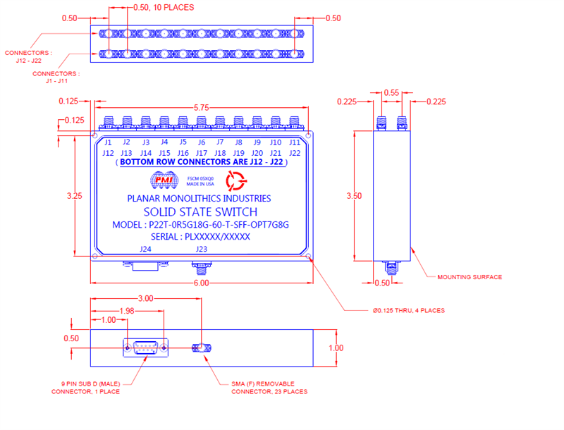 P22T-0R5G18G-60-T-SFF-OPT7G8G - Single Pole - TwentyTwo-Throw (SP22T ...