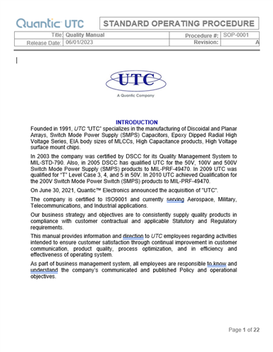 UTC | Quality Manual